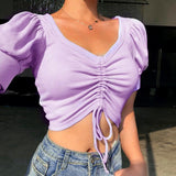 Retro Puff Sleeve Short Sleeve Top - WOMONA.COM