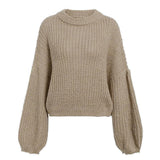 Pure Color Round Neck Sweater - WOMONA.COM