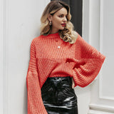 Pure Color Round Neck Sweater - WOMONA.COM