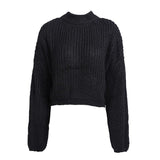 Pure Color Round Neck Sweater - WOMONA.COM