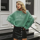 Pure Color Round Neck Sweater - WOMONA.COM