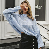 Pure Color Round Neck Sweater - WOMONA.COM