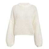 Pure Color Round Neck Sweater - WOMONA.COM