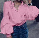 Bubble Long Sleeve Multicolor Plus Size Shirt - WOMONA.COM