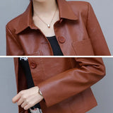 Slim-fit PU Leather Jacket - WOMONA.COM