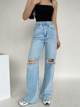 Ripped Wide-leg Jeans - WOMONA.COM