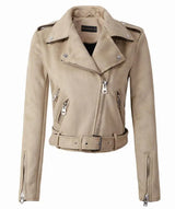 Slim-fit Suede Jacket Short Women's Leather Jacket - WOMONA.COM