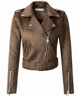 Slim-fit Suede Jacket Short Women's Leather Jacket - WOMONA.COM