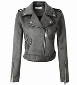 Slim-fit Suede Jacket Short Women's Leather Jacket - WOMONA.COM