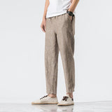 Linen cropped trousers striped cotton linen pants - WOMONA.COM
