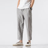 Linen cropped trousers striped cotton linen pants - WOMONA.COM