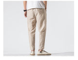 Linen cropped trousers striped cotton linen pants - WOMONA.COM