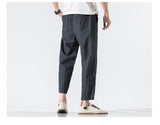 Linen cropped trousers striped cotton linen pants - WOMONA.COM