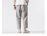 Linen cropped trousers striped cotton linen pants - WOMONA.COM