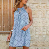 ling Hanging Neck Print Dress - WOMONA.COM