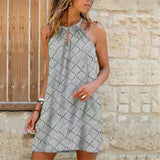 ling Hanging Neck Print Dress - WOMONA.COM