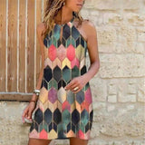 ling Hanging Neck Print Dress - WOMONA.COM