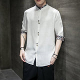 Hanfu linen shirt men - WOMONA.COM