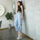 Ninth Pants Ripped High Waist Jeans - WOMONA.COM