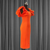 Wooden Ear Sleeves Plus Size Elegant Dress Women - WOMONA.COM