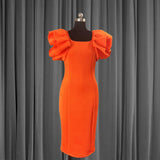 Wooden Ear Sleeves Plus Size Elegant Dress Women - WOMONA.COM