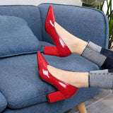 Thick Heel Pointed High Heels - WOMONA.COM