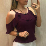 Sling Ruffles Short Sleeve Blouse Women - WOMONA.COM