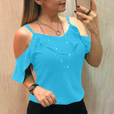 Sling Ruffles Short Sleeve Blouse Women - WOMONA.COM