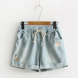 Thin Embroidery Cartoon Shorts - WOMONA.COM