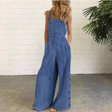 Casual Wide-Leg Side Buckle Jumpsuit - WOMONA.COM