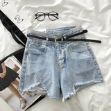 Ripped Denim Wide-leg Shorts - WOMONA.COM