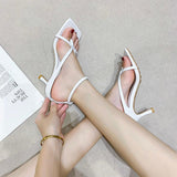 Flip-toe Leather High Heel Sandals - WOMONA.COM