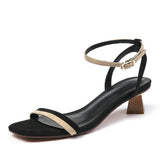 Mid-heel Buckle Open-toed Sandals - WOMONA.COM