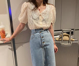 Korean Chiffon Top With Short Sleeves - WOMONA.COM