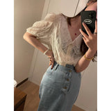 Korean Chiffon Top With Short Sleeves - WOMONA.COM