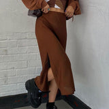 Split Satin Smooth Skirt - WOMONA.COM