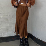 Split Satin Smooth Skirt - WOMONA.COM