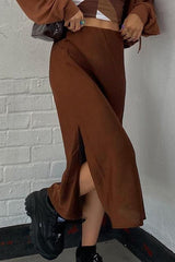 Split Satin Smooth Skirt - WOMONA.COM