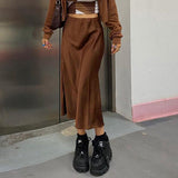 Split Satin Smooth Skirt - WOMONA.COM