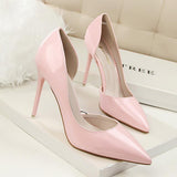 leather shallow pointed high heels - WOMONA.COM