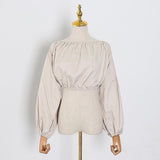 Lantern sleeve short shirt top - WOMONA.COM