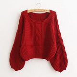Lantern Sleeve Short Sweater - WOMONA.COM