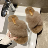Cross fur slippers - WOMONA.COM