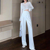 Straight Wide Leg Pants - WOMONA.COM