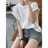 Sleeves And Pleated T-shirts - WOMONA.COM