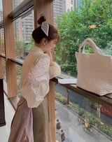 V-Neck Lapel Lace Shirt - WOMONA.COM