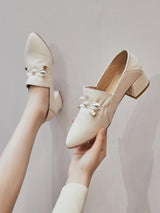 Thick-heeled Small Leather Shoes - WOMONA.COM