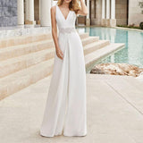 Sleeveless V-Neck Jumpsuit - WOMONA.COM