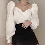 Collar Lantern Sleeve Shirt - WOMONA.COM