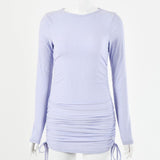 Long Sleeve Drawstring Dress - WOMONA.COM